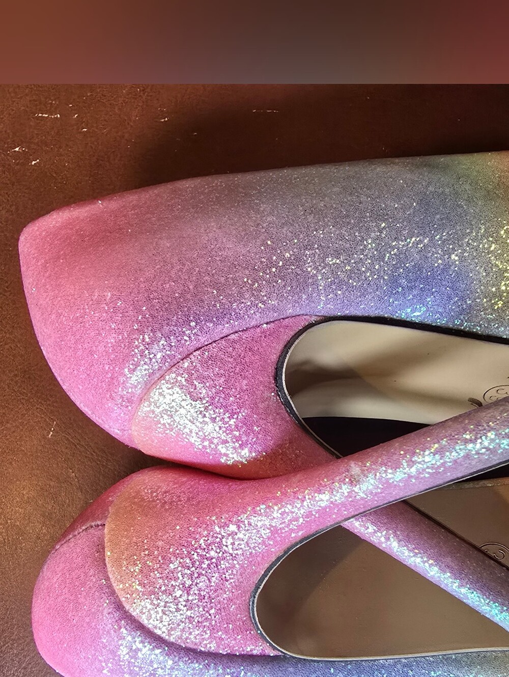 Source Unknown Iridescent Pink Rainbow Glitter Stiletto Pumps - Picture 7 of 12
